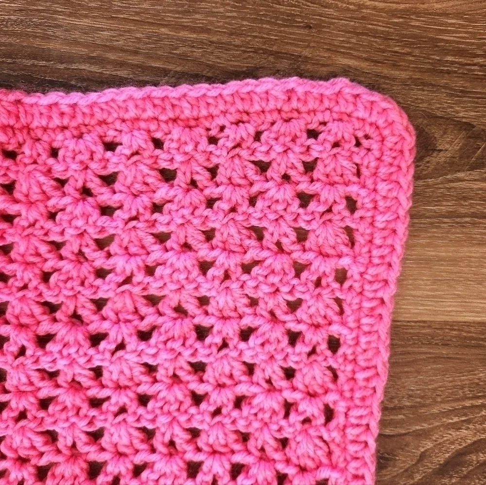 Crochet Handmade Neon Bright Barbie Pink Throw Lap Baby Blanket Afghan